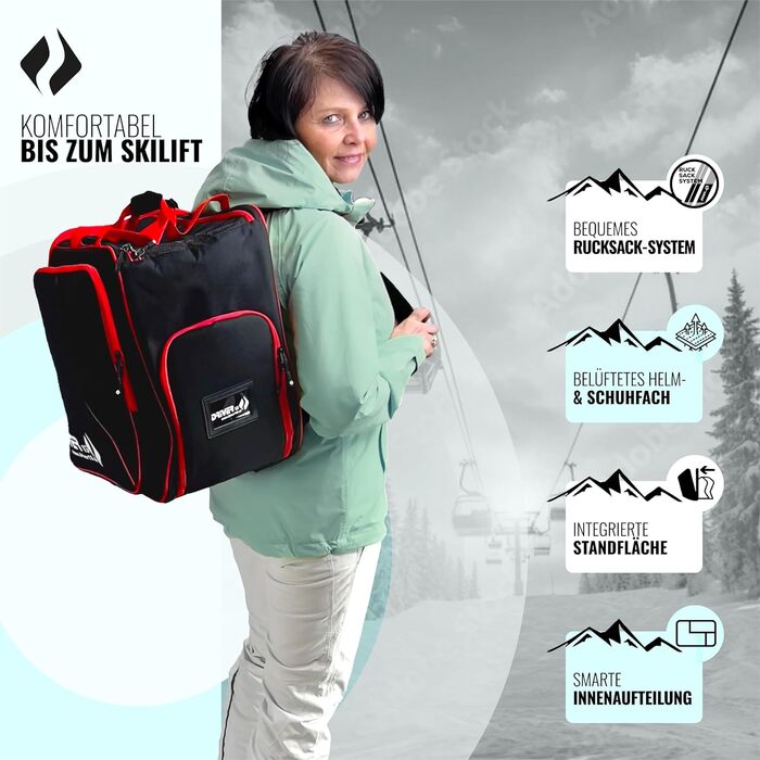 Рюкзак для лижних черевиків Driver13 з відділенням для шолома. Підходить для лиж, сноуборду, роликів та черевиків. Оригінальна модель з 2007 року, чорно-червоний.