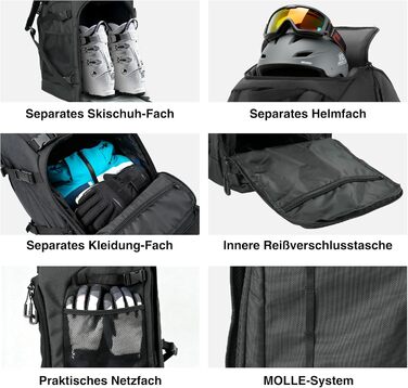 Рюкзак для лиж Zedelmaier 50L: для лиж, шолома, рукавиць та черевиків (до 45 розміру). Водонепроникний, чорний