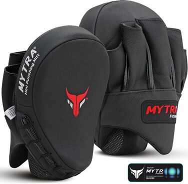Вигнуті міні-лапи для боксу Mytra Fusion з натуральної шкіри для MMA, Муай-Тай, карате та кікбоксингу, чорні