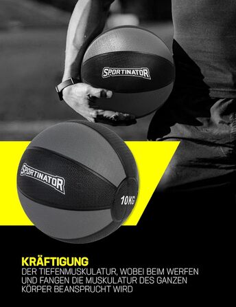 Медичний м'яч SPORTINATOR 3 кг, сірий/чорний, для силових та функціональних тренувань