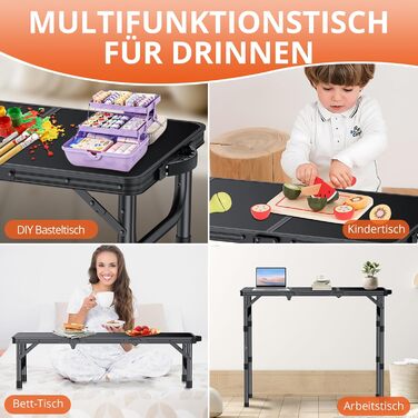 Складаний туристичний стіл Funyich 87x40 см, 3 положення висоти, алюміній, MDF, чорний
