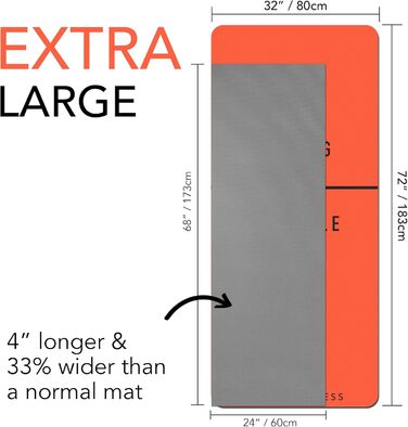 Тренувальний килимок – великий, широкий та товстий для чоловіків та жінок (183 см x 80 см x 10 мм) – TPE фітнес килимок, неслизький, для дому, HIIT, пілатесу, гімнастики, сірий – з принтом (червоний)