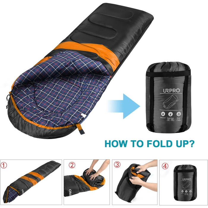 Чорний спальний мішок URPRO 1.6 кг з фланелі, 4 сезони, звичайний, водонепроникний, звичайний | З фланелі, звичайний, для відпочинку
