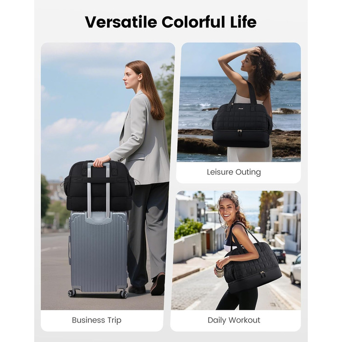Сумка-валіза LOVEVOOK для жінок, 35L: легка дорожня сумка-шопер, спортивна сумка з відділенням для взуття та мокрих речей, ручна поклажа для подорожей, чорна