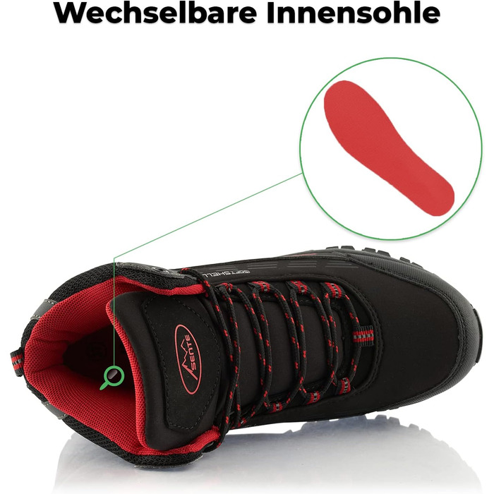 Черевики для піших прогулянок для жінок та чоловіків, водонепроникні зимові черевики, розмір 37 EU, чорний/червоний