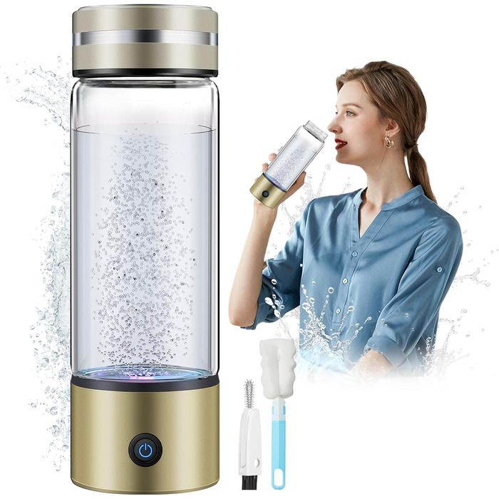Воднева пляшка для води 420 мл, золота, SPE PEM технологія, SGS сертифікат, 4000PPB, подвійна концентрація, очищення за 3 хвилини
