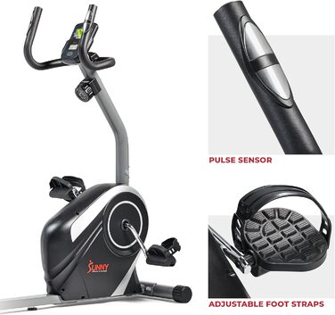 Магнітний велотренажер Sunny Health & Fitness SF-RB4616S для дому, 8 рівнів навантаження, LCD-монітор, вимірювання пульсу, до 136 кг