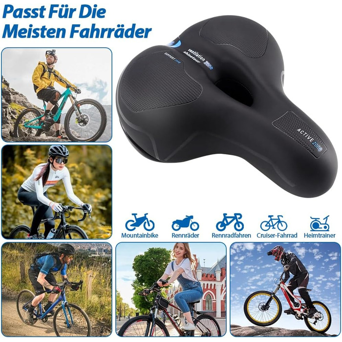 Велосипедне сідло Cloud Comfort Pro 2.0: М'яке, ергономічне, з пам'яті ефектом, амортизуюче, дихаюче. Підходить для чоловіків, жінок та дітей. City, Mountain Bike, з підвіскою.