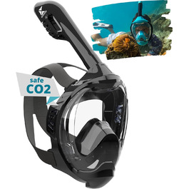 Маска для снорклінгу Khroom Seaview Y для дорослих і дітей, повнолицева, CO2-безпечна, чорна, розмір S/M (до 1,60 м) – альтернатива класичному набору для снорклінгу