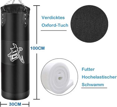 Боксерський мішок для підвішування (без наповнення) для MMA, Муай Тай, кікбоксингу. Комплект з міцною сталевою ланцюгом та чорним боксерським мішком + боксерські рукавички