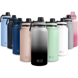 Термобутилка BOZ з нержавіючої сталі 1л, герметична, ізольована, BPA-free, для газованої води та спорту, чорний градієнт