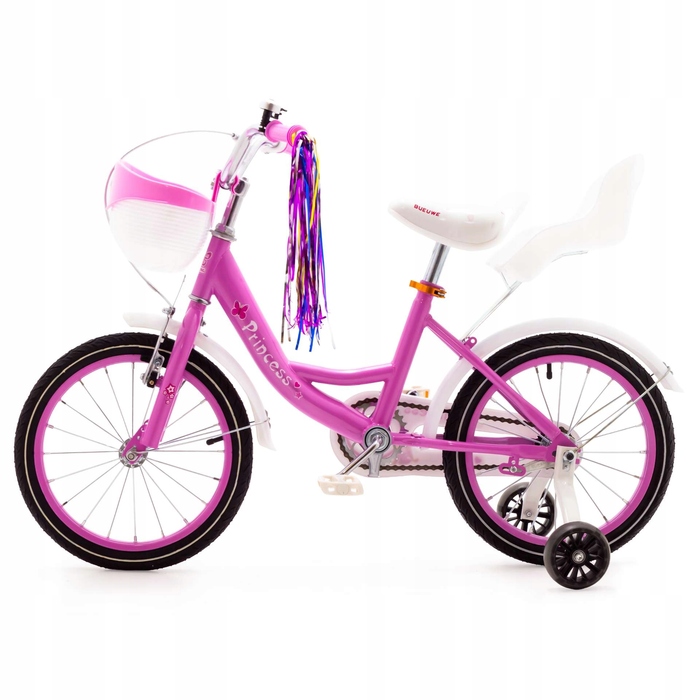 Дитячий велосипед 14 дюймів для дівчинки, рожевий, зі стрічками та сидінням