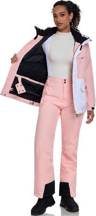 WOWULOVELY Жіночий зимовий костюм для катання на лижах, водовідштовхуючий, вітрозахисний, комплект куртки та штанів, ізольований сноубордний костюм, білий (XL, рожевий)