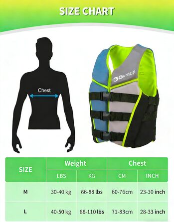 Owntop Світлотехнічна жилетка для плавання, регульована, з трьохточковим ременем безпеки, для дітей та підлітків, жовта (L). Підходить для каякінгу, плавання, риболовлі та снорклінгу.