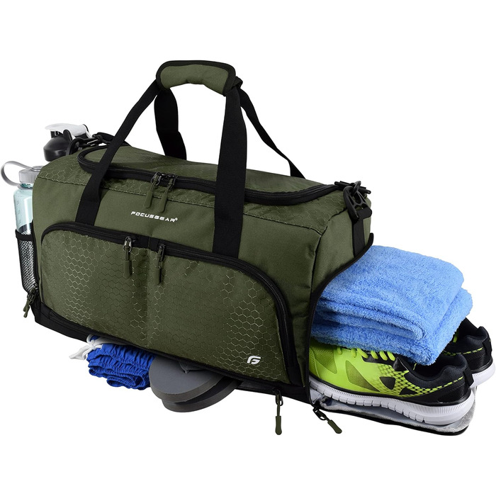 Спортивна сумка FocusGear Ultimate Gym Bag 2.0, водостійка, 10 відділень, середня, зелена, 29,8×26,7×50,8 см