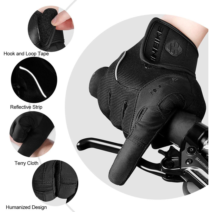 Велосипедні рукавички Inbike для чоловіків, повний палець, гелеві подушечки, для гірського велосипеда, чорні, розмір XL