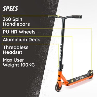 Самокат трюковий Osprey Stunt Pro 360° для дітей та дорослих, з підшипниками ABEC 5, помаранчевий