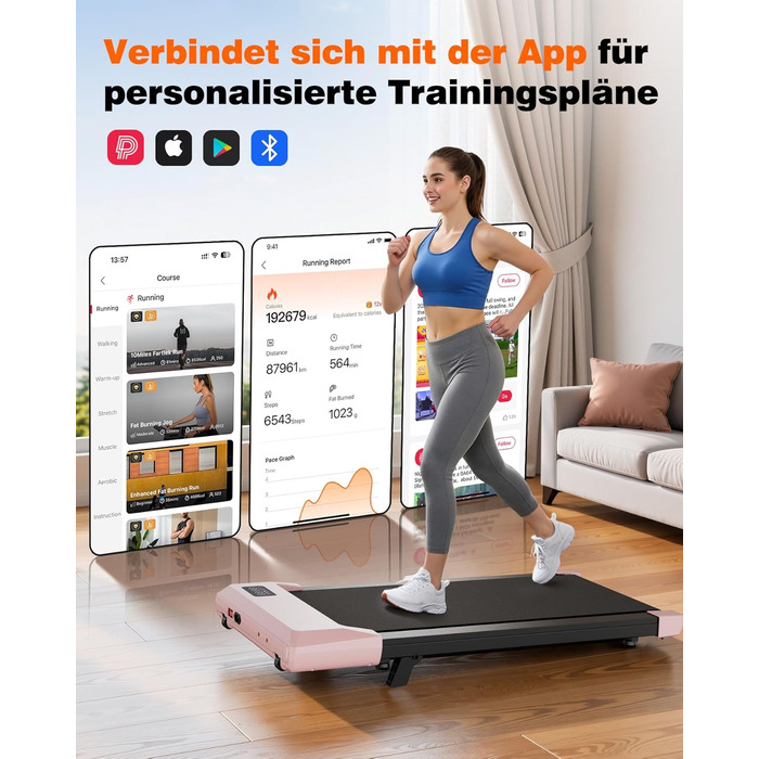 Бігова доріжка Superun Walking Pad для дому та офісу, максимальна вага 159 кг, з режимом тренувань, мобільним додатком та віртуальними трасами, безшумна