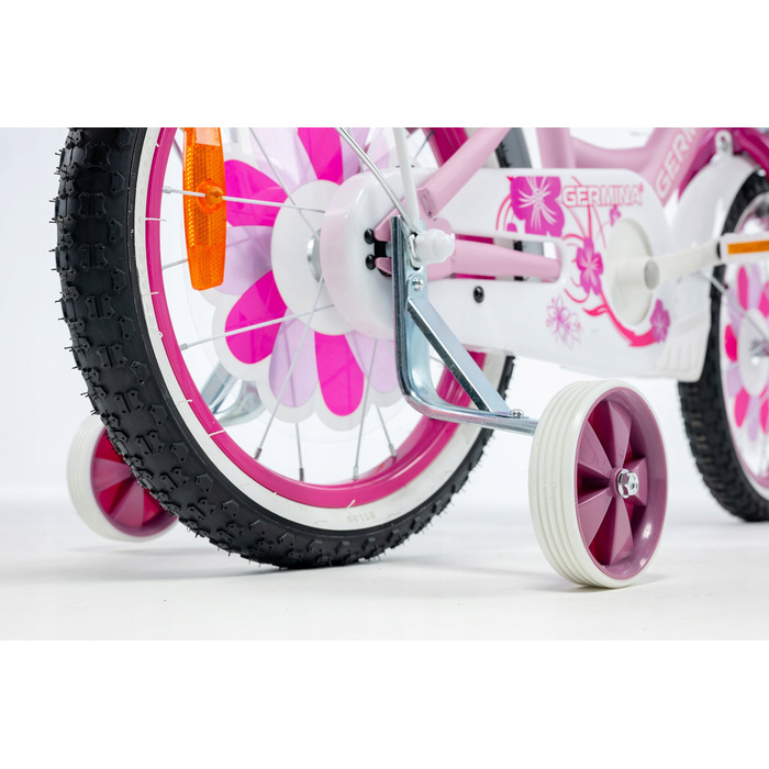 Дитячий велосипед для дівчинки 16 дюймів, рожевий, з кошиком та додатковими колесами