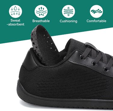 Босижні кросівки для жінок та чоловіків, мінімалістичні босижні взуття з широкою передньою частиною та нульовим перепадом, легкі дихаючі кросівки для фітнесу, хайкінгу, бігу та повсякденного носіння 40 EU широкі чорні 1125