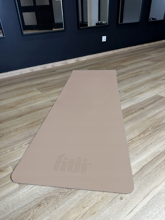 Фітнес-килимок Fitli протиковзкий, бежевий, TPE, 183x61 см