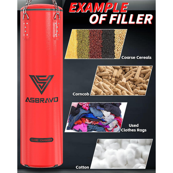 Боксерський мішок ASBRAVO 4 фути з PU для дорослих, комплект з 12OZ рукавицями для MMA, Муай Тай, кікбоксингу, тренувань вдома, бойових мистецтв (без наповнювача)