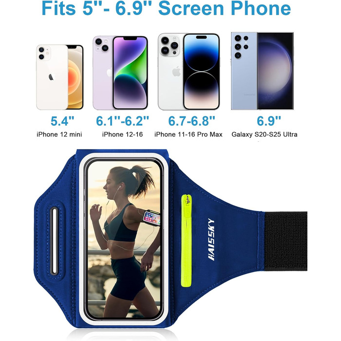 Спортивний браслет для телефону: тримач для iPhone 17/16/15/14/13 Pro Max, Galaxy S25/S24/S23 Ultra (до 6.9 дюймів), блакитний