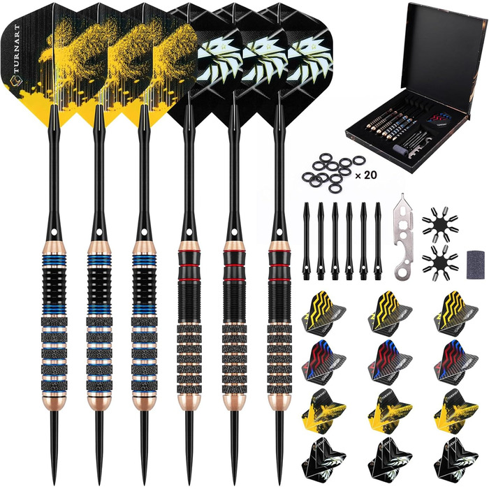 Дарти Turnart Metallspitze - Професійний набір дротиків 6 шт (22/24 г, блакитні) з латунними корпусами та сталевими наконечниками