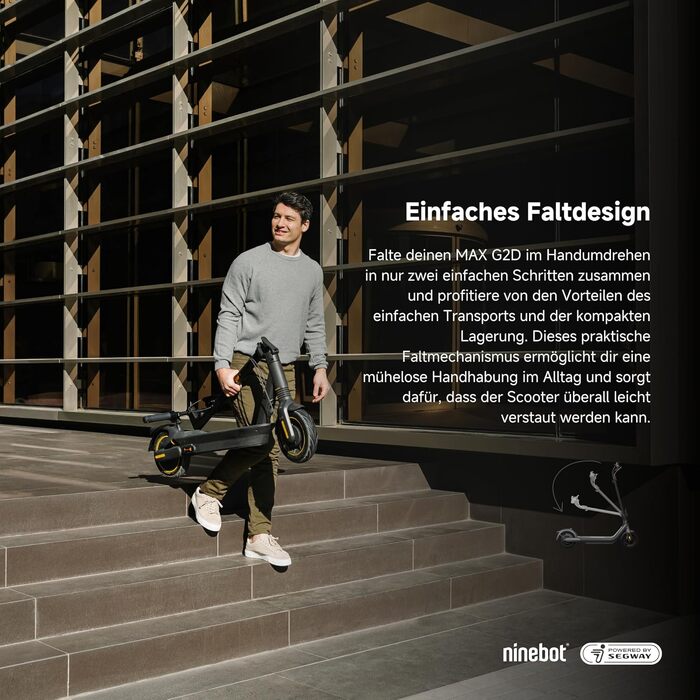Електросамокат Segway-Ninebot MAX G2 D для доріг, для дорослих, макс. швидкість 20 км/год, запас ходу 70 км, сірий, модель 2023 року, з офіційним допуском