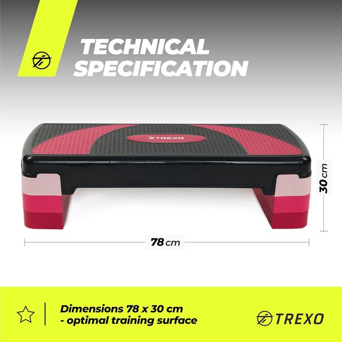Аеробічний степ TREXO 78x30 см, регульований, поліпропілен, рожевий, для фітнесу та кардіо