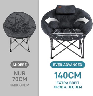 Крісло для кемпінгу EVER ADVANCED Luxus Moonchair XXL: велике, розкладне, чорне, до 150 кг, з подушкою