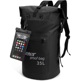 Водонепроникний рюкзак Weldun 35L/50L Rolltop Dry Bag з IPX8 чохлом для телефону, для каякінгу, кану, кемпінгу, трекінгу, піших прогулянок, вітрильного спорту та інших водних видів спорту, чорний