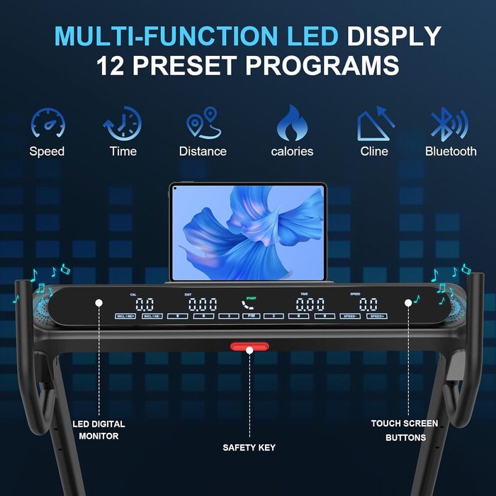 Бігова доріжка для дому Laufband 4.5 к.с., до 16 км/год, складний, Bluetooth, до 150 кг – професійна, чорна