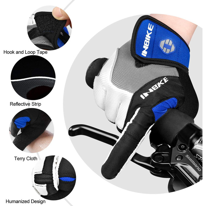 Велосипедні рукавички INBIKE для чоловіків з гелевою підкладкою 5 мм, зносостійкі, дихаючі, MTB, для їзди на велосипеді та активного відпочинку, сині, розмір M (обхват долоні 20.4 см)