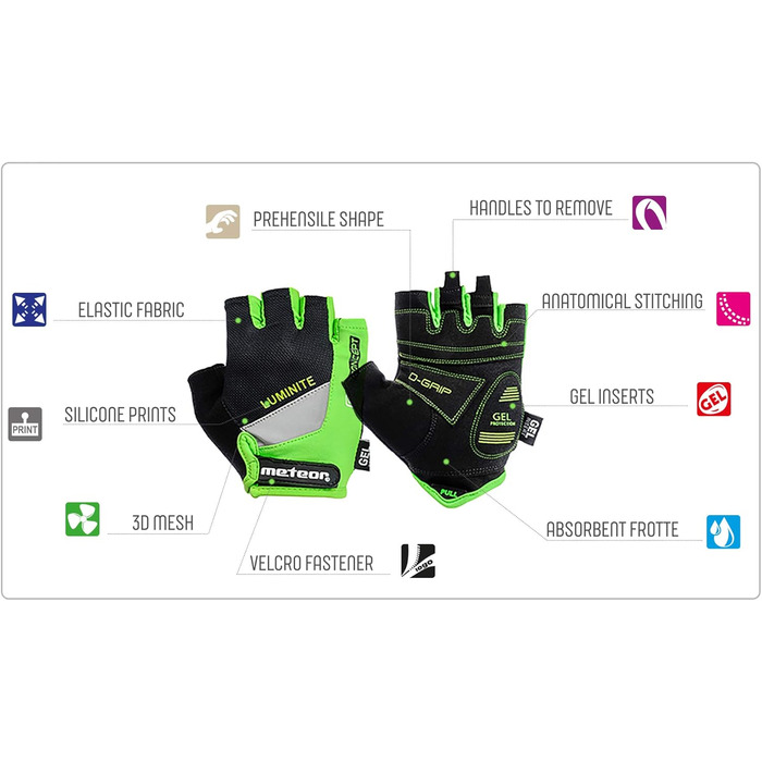 Рукавички для гірського велосипеда Meteor Radhandschuhe Gel GX31 Green - чоловічі, жіночі, дитячі. Рукавички для MTB, Downhill, хайкінгу та їзди на велосипеді.