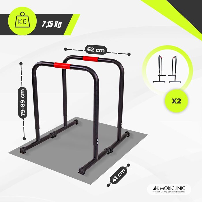 Mobiclinic® Дисбаран, турнік для віджимань та підтягувань, регульована висота 79-89 см, неслизькі ручки, гумові ніжки, посилена сталь, для фітнесу, Twins