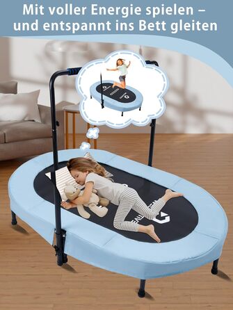 Батут овальний для дому 2 осіб, до 150 кг, синій з ручками - для дітей та дорослих, фітнес, розвиток м'язів