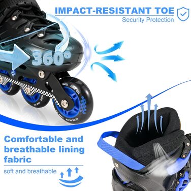 Регульовані ролики для дітей (хлопчики та дівчатка) - чорно-сині, розмір M