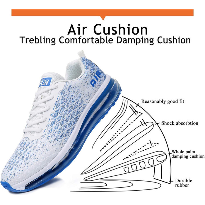 Кросівки для бігу Azooken для чоловіків та жінок: спортивні, для джогінгу, тенісу, вуличної бігу, активного відпочинку, фітнесу, трейлраннінгу. Розміри 36-47, білий та синій колір.