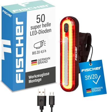 LED акумуляторний задній ліхтар Fischer TWIN, велосипедне освітлення, IPX4, чорний