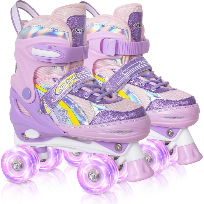 Ролики Nattork для дітей 6-12 років, регульовані, райдужні ролики-квади з підсвічуванням, ідеальний подарунок для активного відпочинку