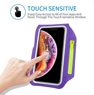 Спортивний браслет на руку для бігу з навушниками та кишенькою для ключів, фіксатором для телефону, з відділенням для карт - сумісний з iPhone 17/16/15/14/13/12/11 Pro Max/Plus, фіолетовий (до 6.9 дюймів)