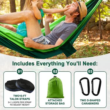 Гамак для кемпінгу Outdoor, легкий, портативний, з двома стропами для дерева, нейлон, 280*140 см (темно-зелений)