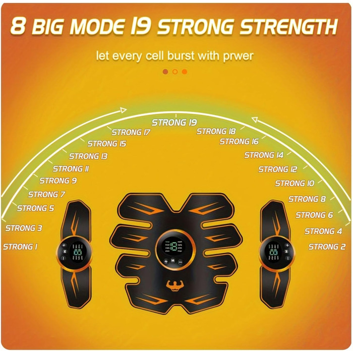 EMS тренажер для пресу, USB-зарядка, 8 режимів, 19 інтенсивностей, для чоловіків та жінок, для тренувань вдома та на вулиці