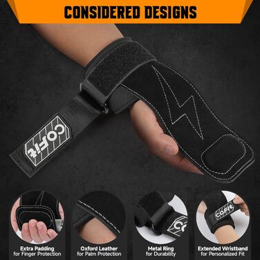 Напульсники для важкої атлетики COFIT, фітнес-напульсники, ремені для силових тренувань, підйомники для тяги, покращена фіксація та захист зап'ястя (чорний)