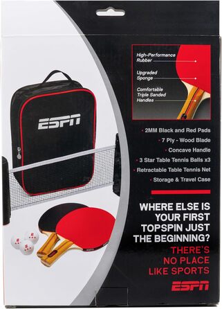 Набір для настільного тенісу ESPN: 3 м'ячики, 2 ракетки, портативна сітка, сумка для транспортування. Ідеально для дітей, сім'ї та вечірок!