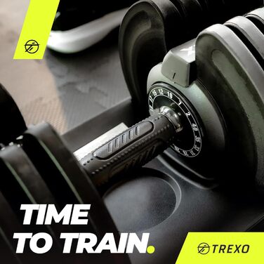 Регульована гантеля TREXO 18-40 кг з заліза, з ергономічною нековзною ручкою, чорна, для фітнесу, налаштування ваги поворотом
