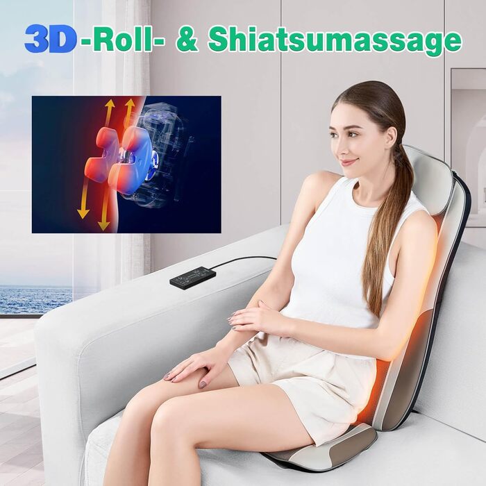 Масажер для спини Shiatsu з підігрівом, масажне крісло для зняття стресу, глибокий масаж-кнесінг та ролики, 2 вібраційні мотори, масажер спини, талії та стегон, PU-шкіра, з 2 блоками живлення, білий