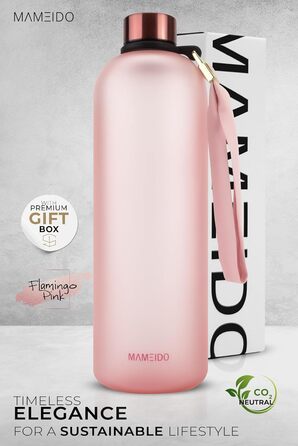 Пляшка для води MAMEIDO 1,5 л з маркуванням часу, для газованої води, BPA Free, герметична, спортивна, рожевий фламінго