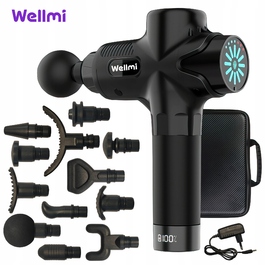 Професійний перкусійний масажер WELLMI MG04ULTRA BLACK, чорний, 12 насадок